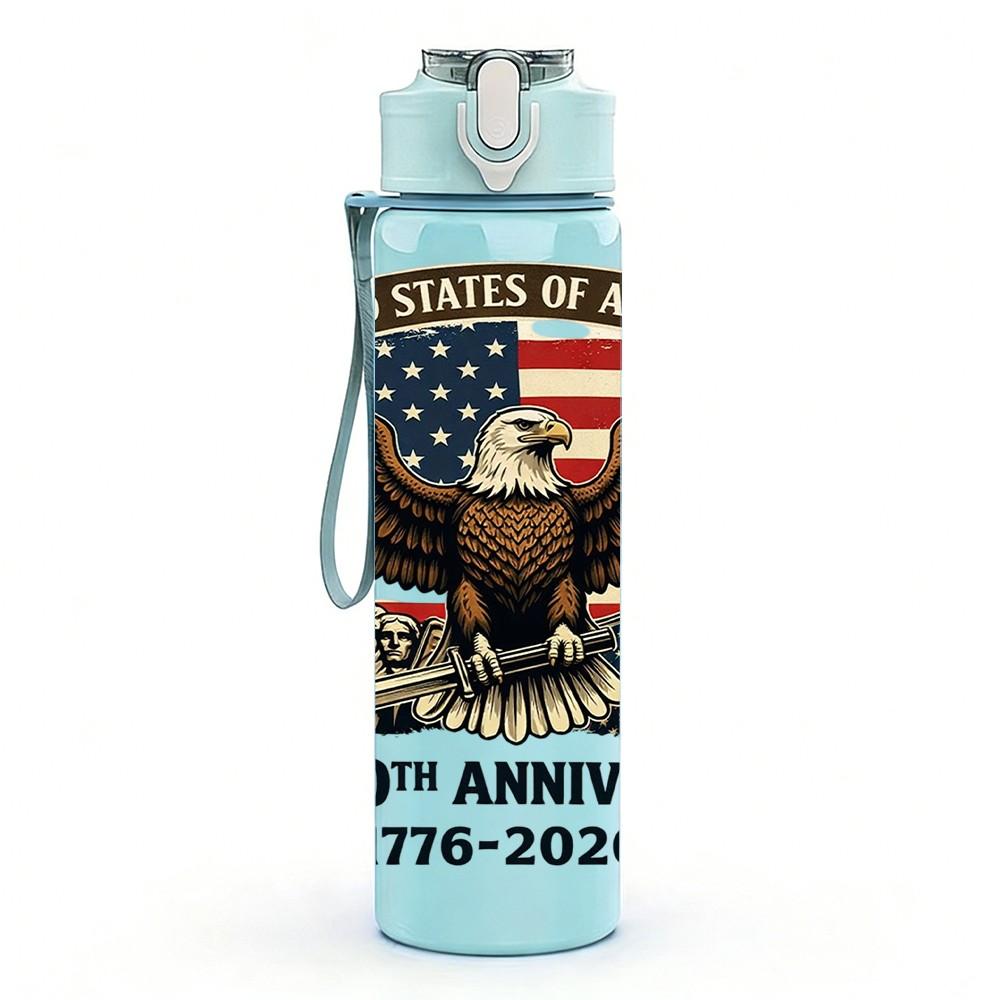 1PC US 250th Anniversary Eagle Flag Print 750ml Color Plastic Sports Water Bottle Leakproof Flip Straw Lid Suitable for Sports Office Home Use