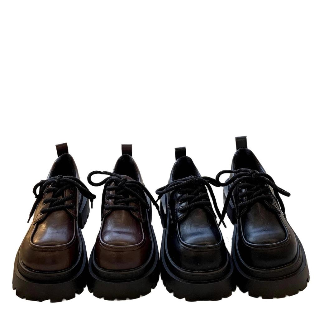 Коричневые туфли на шнуровке из кожи для женщин, весна 2025, новые универсальные туфли в стиле ретро в британском стиле на платформе и толстом каблуке с юбкой, одинарные туфли для женщин