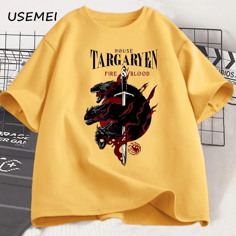 House Targaryen T Shirt Fire and Blood T-Shirt GOT Men Tshirt Cotton Fashion Short Sleeve Casual Printed Tee Shirt Streetwear