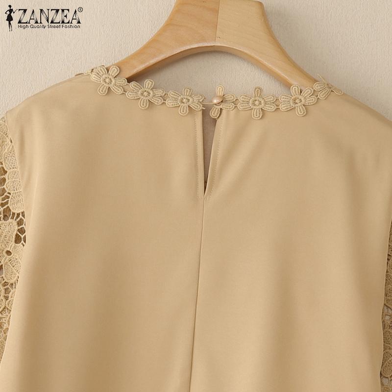 ZANZEA Женская летняя блузка с круглым вырезом, рукавом 3/4, в стиле кэжуал, пэчворк, кружево, крючком