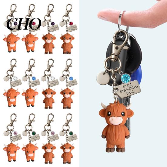 Metal Keychain A Little Highland Cow for You Keychain, 3D Resin Keyring with Birthstone Comforting Gift & Sentiment Card, Your Daily Reminder of Quiet