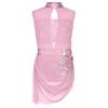 Girls Dance Costume Sleeveless Backless Design Sheer Mesh Overlay Sparkle Rhinestone Asymmetrical Skating Dress