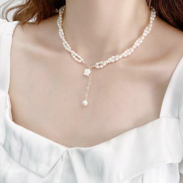 Двойное ожерелье из натурального пресноводного жемчуга из стерлингового серебра 925 пробы, женские модные украшения