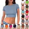 Женская модная футболка с круглым вырезом, без ожерелья, облегающая, однотонная, с коротким рукавом