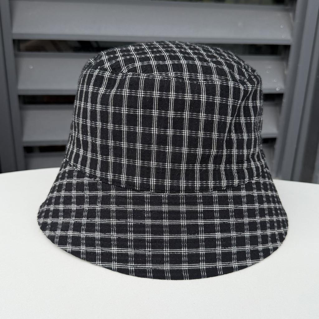 New double-sided plaid bucket hat women's summer thin big-brimmed sun hat outdoor plain face covering sun protection hat