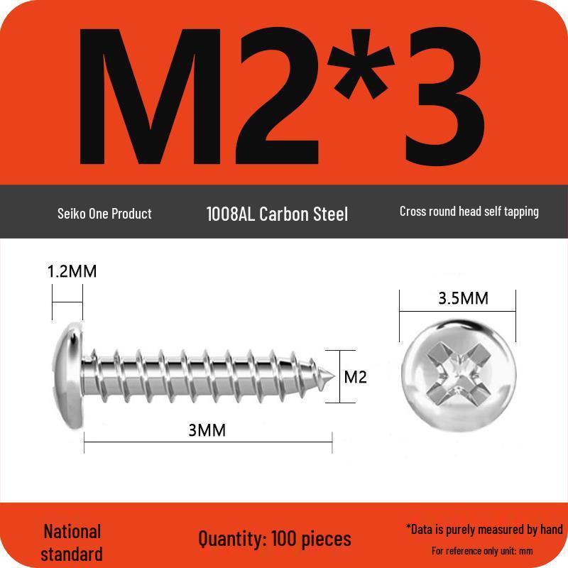 Galvanized Self-Tapping Screws, Round Head, White Zinc, PA Cross Pan, Pointed Tail M1.2-M4