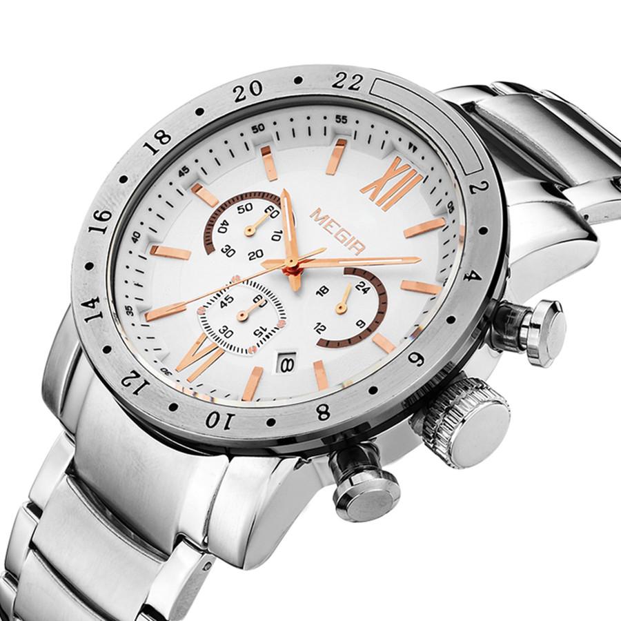 Megir Original Quartz Men Watch Stainless Steel Business Wrist Watches Clock Men Big Dial Waterproof Luminous Relogio Masculino