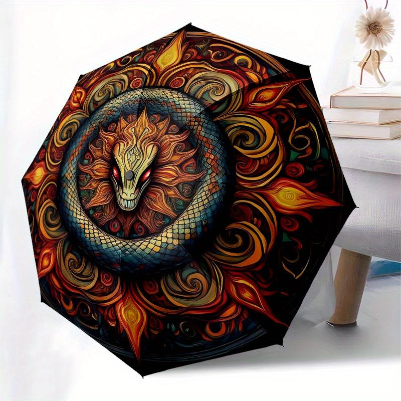 1pc Dragon Mandala Artwork Umbrella with Plastic Handle,Suitable for All Seasons Home Travel Outdoor UmbrellaM1288