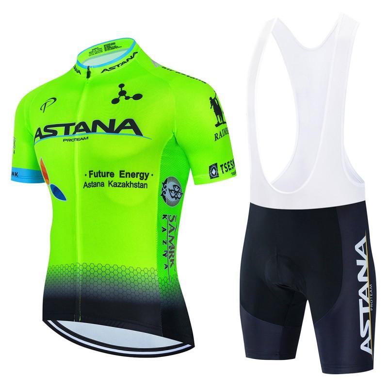 Mens Cycling Jersey Set Breathable Quick-Dry Short Sleeve Kit ASTANA Team Style Ride Wear