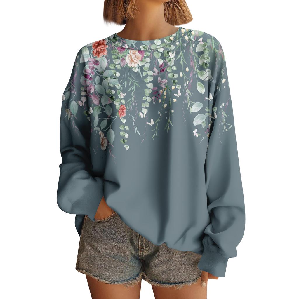 Women Tops Women's Long Sleeve Sweatshirt Casual Crewneck Loose Fit Pollover Fleece Tops