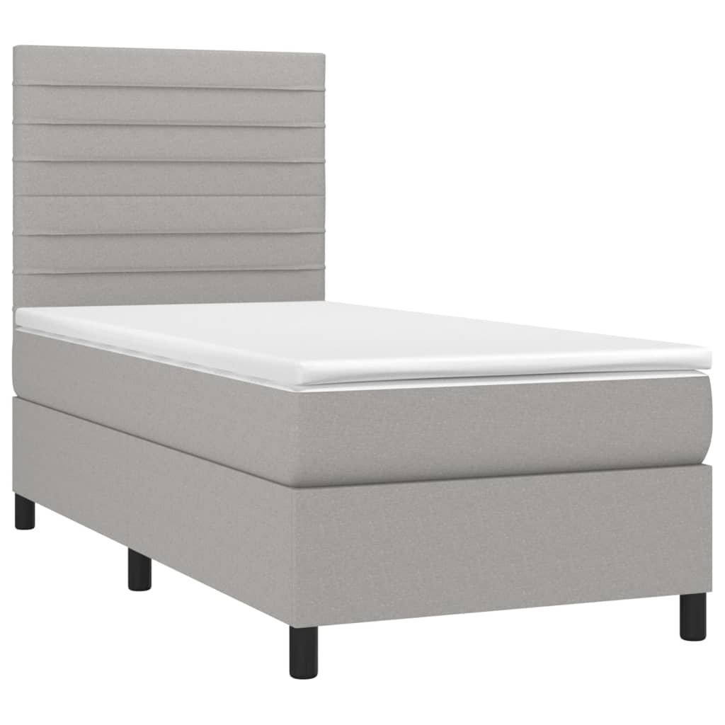 Box Spring Bed with Mattress Light Grey 90 x 190 cm Fabric