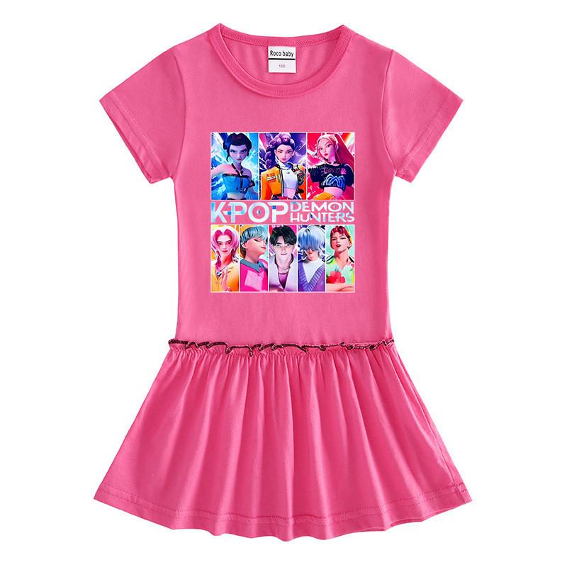 Girls Kpop Rumi Mira Zoey Hunters Print Raglan Sleeves Ruffle Dress