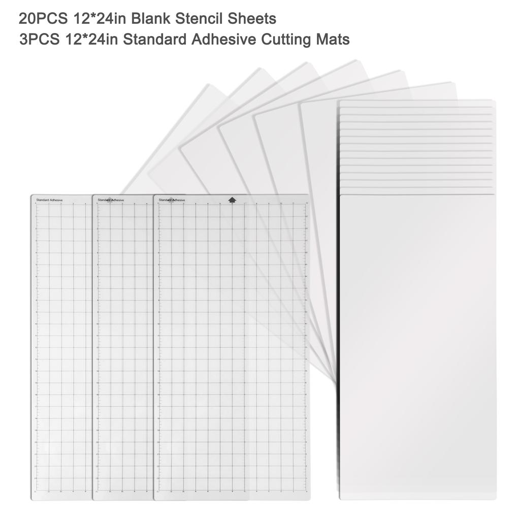 20 шт. пустые трафаретные листы размером 12x24 дюйма с 3 шт. сменным ковриком для резки, нескользящим стандартом с сеткой
