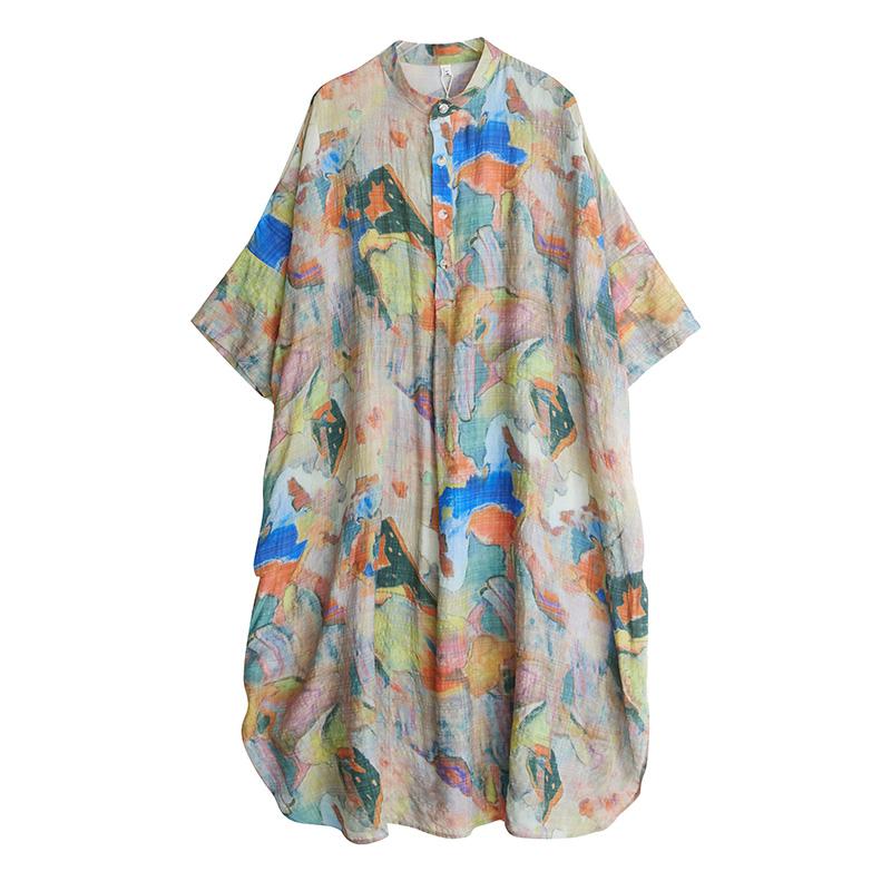 Dimanaf 2025 Summer Women Plus Size Dress Vintage Printing Buttons Casual Loose Long Dress New Oversized