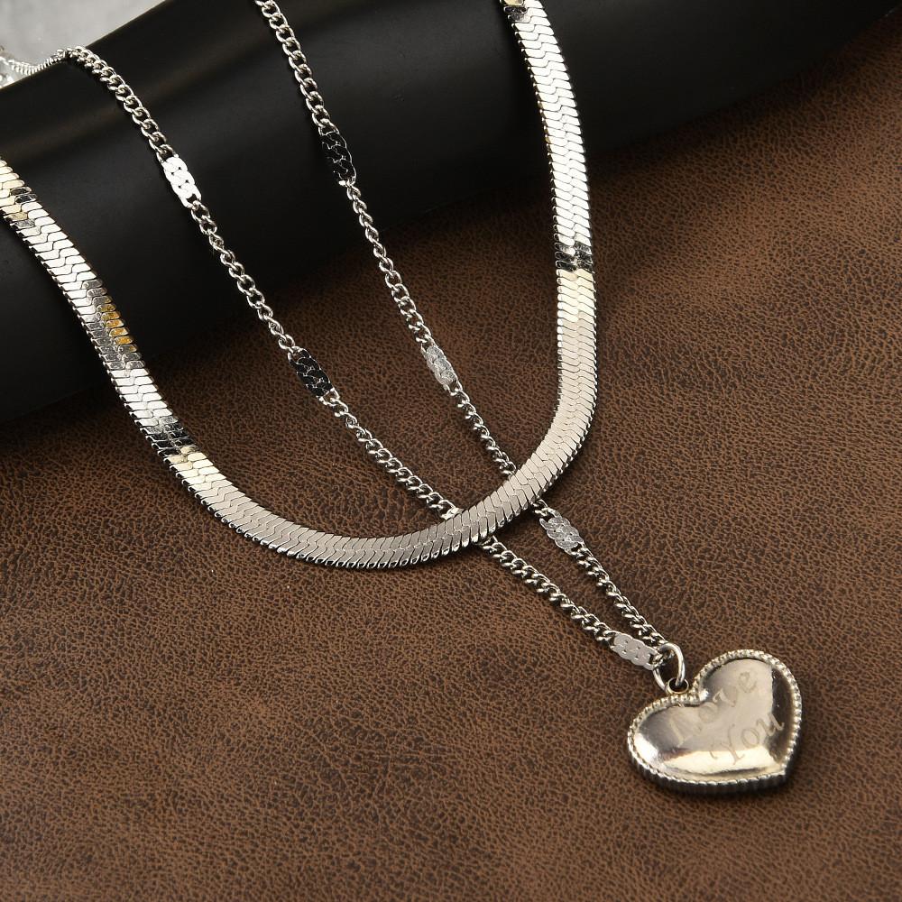 Shaped Beautiful Heart Titanium Steel Necklace For Trendy Women With Adjustable Length Options