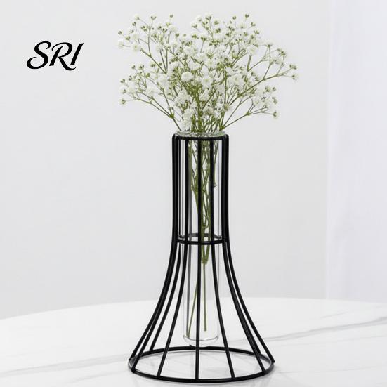 Oxidation-resistant Vase Decorative Glass with Metal Wire Stand Clear Test Tube Iron Stable Flower Art Frame for Hydroponic Plant Modern Container