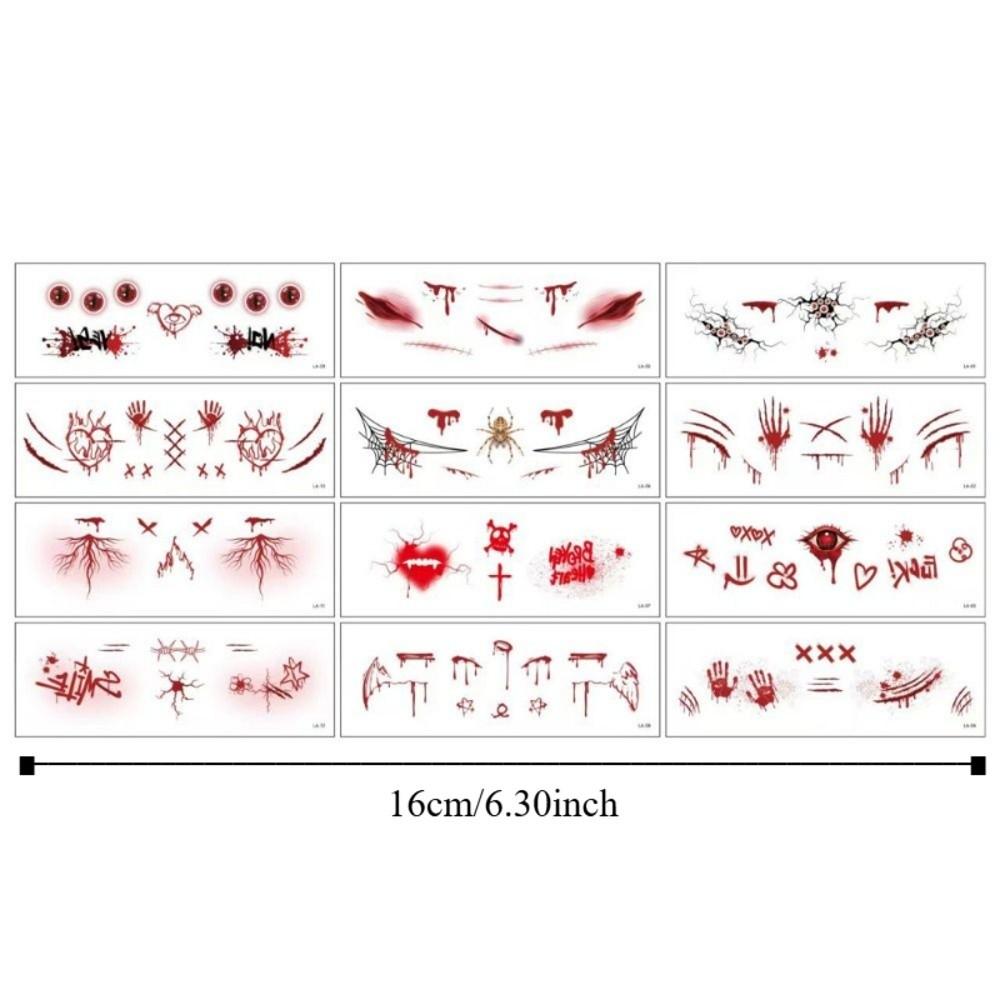 12 шт. Водонепроницаемые татуировки на лицо на Хэллоуин, Портативные наклейки на лицо летучая мышь на Хэллоуин, Усиление атмосферы