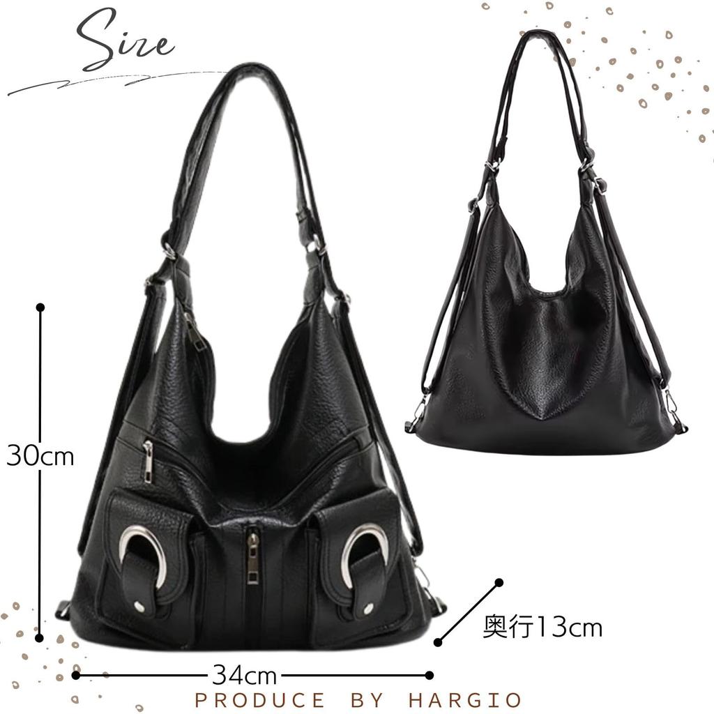 Harujio Hobo Shoulder Shoulder Crossbody Trendy Bag, Bag, Backpack, 2-Way, Y2K, Women's Bag, Leather-Look Black, Bag, Bag, Pocket, Stylish, Cute,
