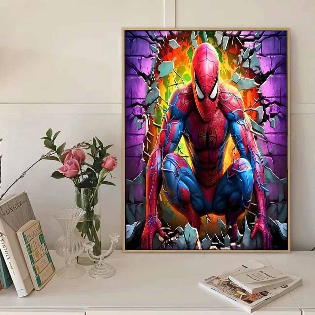 Full Round Diamond Painting Spider-man Breaking Through The Wall Art Rhinestone Picture Mosaic DIY 5D Cross Stitch Embroidery Home Decoration