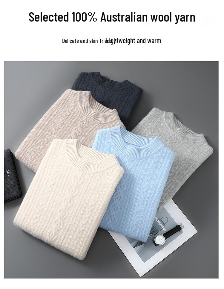 Men's 2025 Autumn/Winter High Neck Cashmere Jacquard Pullover - Thick Knit Base Layer Wool Sweater, Solid Color Trend.