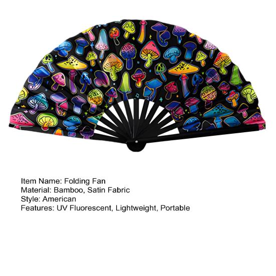 UV Fluorescent Folding Fan Lightweight Kung Fu Dance Performance Handheld Fan Portable Summer Cooling Fan Decoration Party Accessories