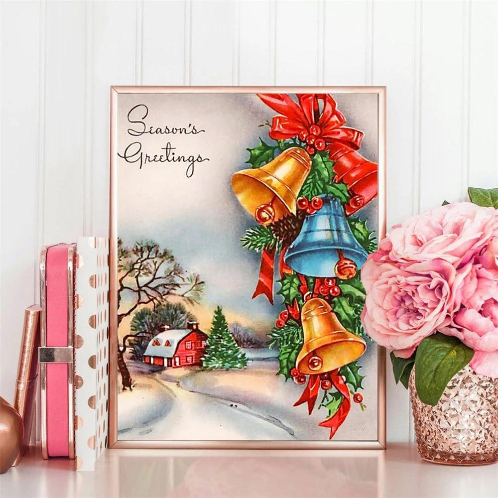Diamond Painting Christmas Bell Diamond Embroidery Cross Stitch Winter Landscape Handicraft Home Decoration