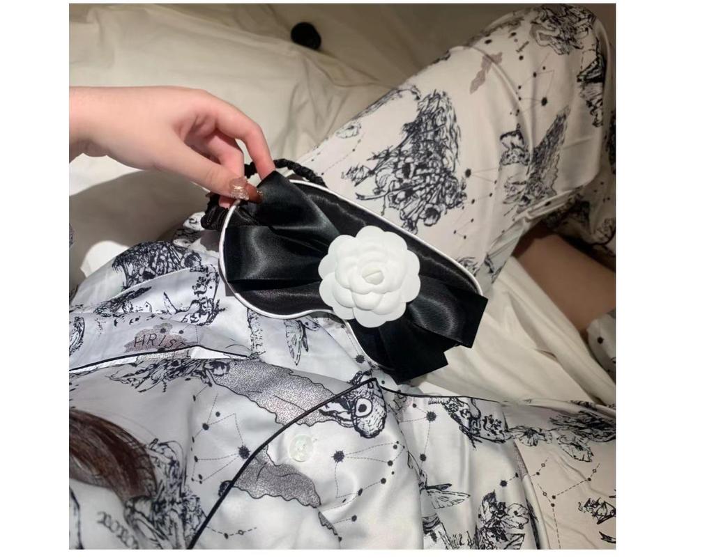 Женская шелковая пижама с цветочным принтом - С длинным рукавом, тонкая и стильная корейская домашняя одежда для весны/осени