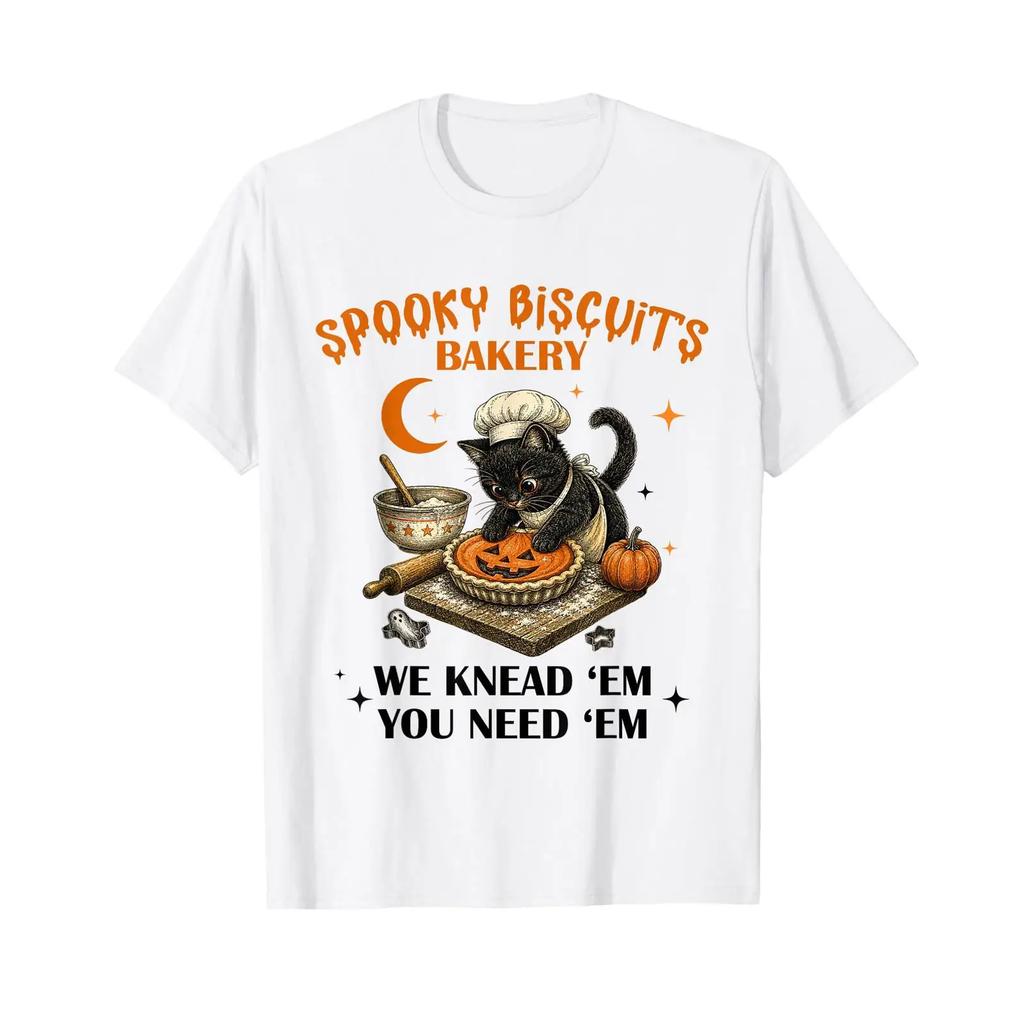 Spooky Biscuits Bakery We Knead Em You Need Halloween T Shirt Vintage Stretched Breathable Casual Slightly Comfortable