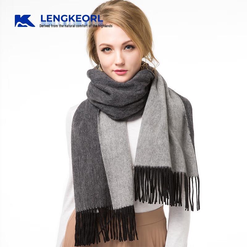 LENGKEORL Women's Double-Sided Cashmere Wool Blend Scarf