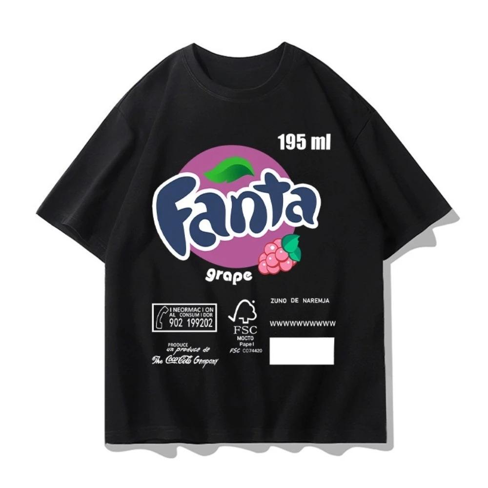 Летняя дышащая уличная хлопковая футболка 2026 года с принтом Fanta, унисекс, стильная, с коротким рукавом, с круглым вырезом