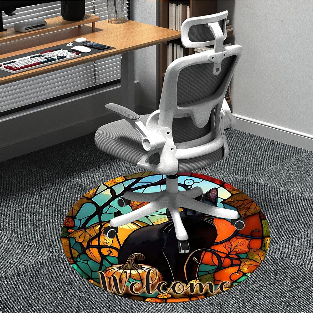 1pc Pumpkin Cat Office Round Area Rug, Under Office Chairs Bedroom Living Room Home Decor, Room Deco, Available in Various Sizes