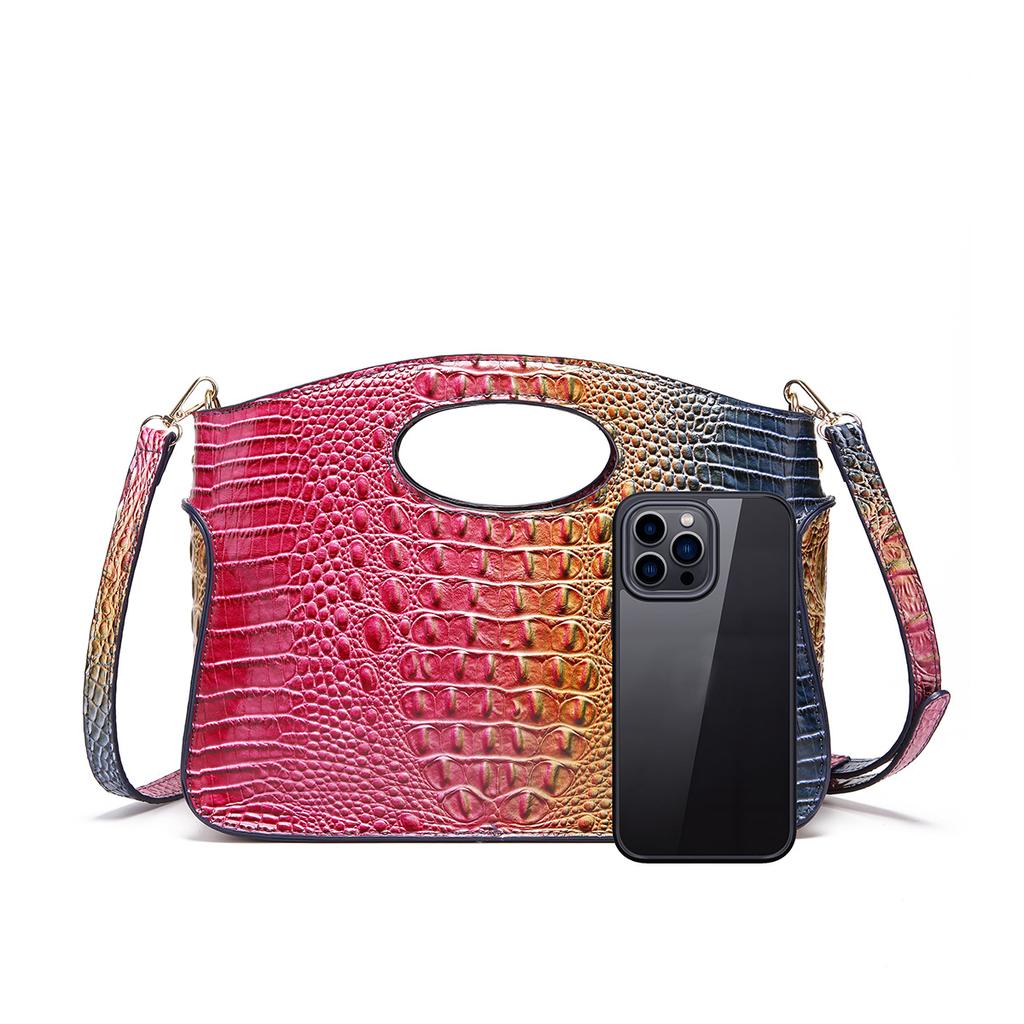 Сумка из искусственной кожи, женская сумка, роскошный дизайнерский градиент цвета, ретро сумка через плечо, сумка-кошелек с крокодиловым узором, большая сумка