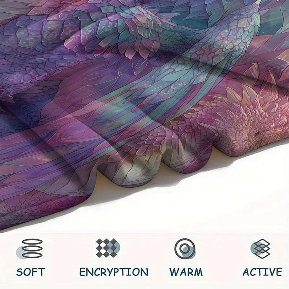 Purple Dragons Print Flannel Blanket, High quality Comfortable for All Seasons, Home Decor, Warmth and Comfort
