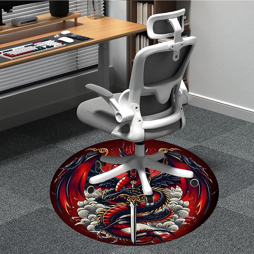 1pc Dragon Sword Design Chair Carpet for Office Non-Slip, Machine Washable Rug for Office, Room - Holiday Decor, Machine Made yy251016067