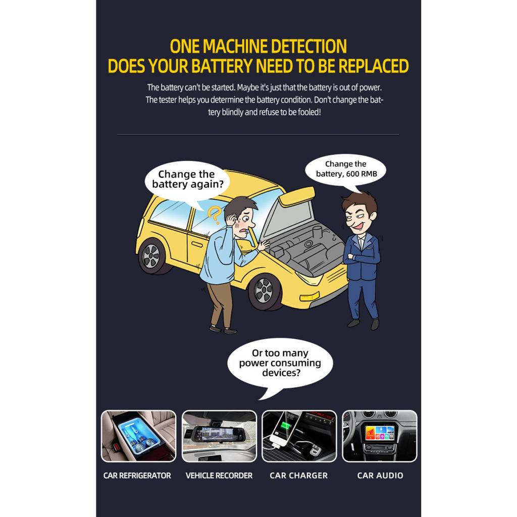 Тестер автомобильного аккумулятора 12 В 24 В Тестер зарядки автомобильного аккумулятора Тестер нагрузки автомобиля Тестер системы зарядки Инструмент тестового сканирования Цифровой анализатор генератора переменного тока аккумулятора