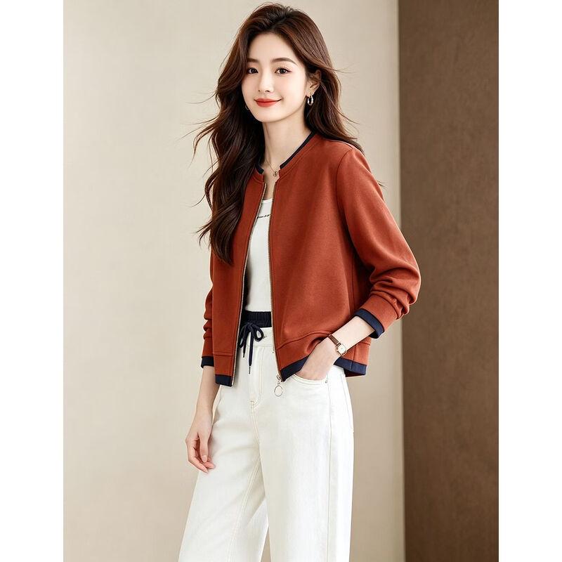 D.F.DEAR Women's Color-Block Zip-Up Crewneck Sweatshirt Jacket