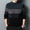 Men's Striped Knit Sweater, Casual Round Neck Pullover, Polyester, Long Sleeve for Daily and Leisure, Autumn/Winter Season, Youth and Adult Unisex Top