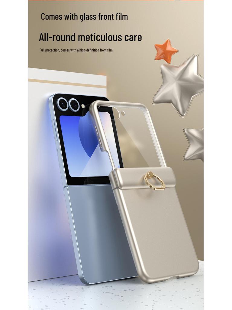 Всесторонний защитный чехол для шарнира Samsung ZFlip6/5 с держателем-кольцом и пленкой
