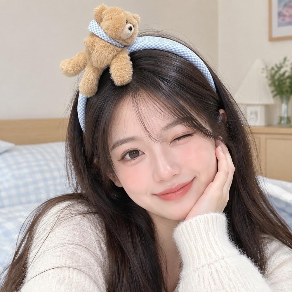 Soft Cute Hair Hoops Fluffy Cartoon Bear Headwear Lay Down Bear Hairbands Spa Bathing