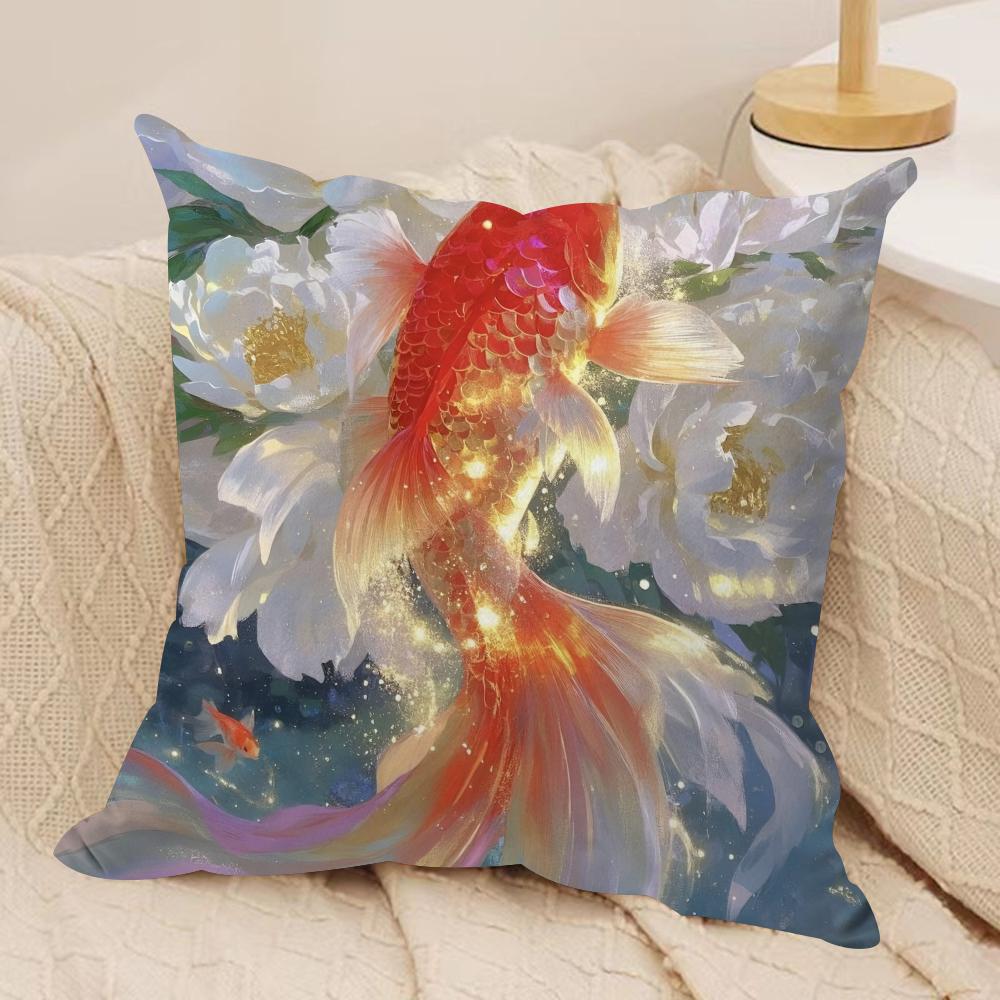 Auspicious koi carp Cushion Cover Soft Plush Fabric Double-Sided Printed Sofa Cushion Cover for All Seasons Home Decor Gift