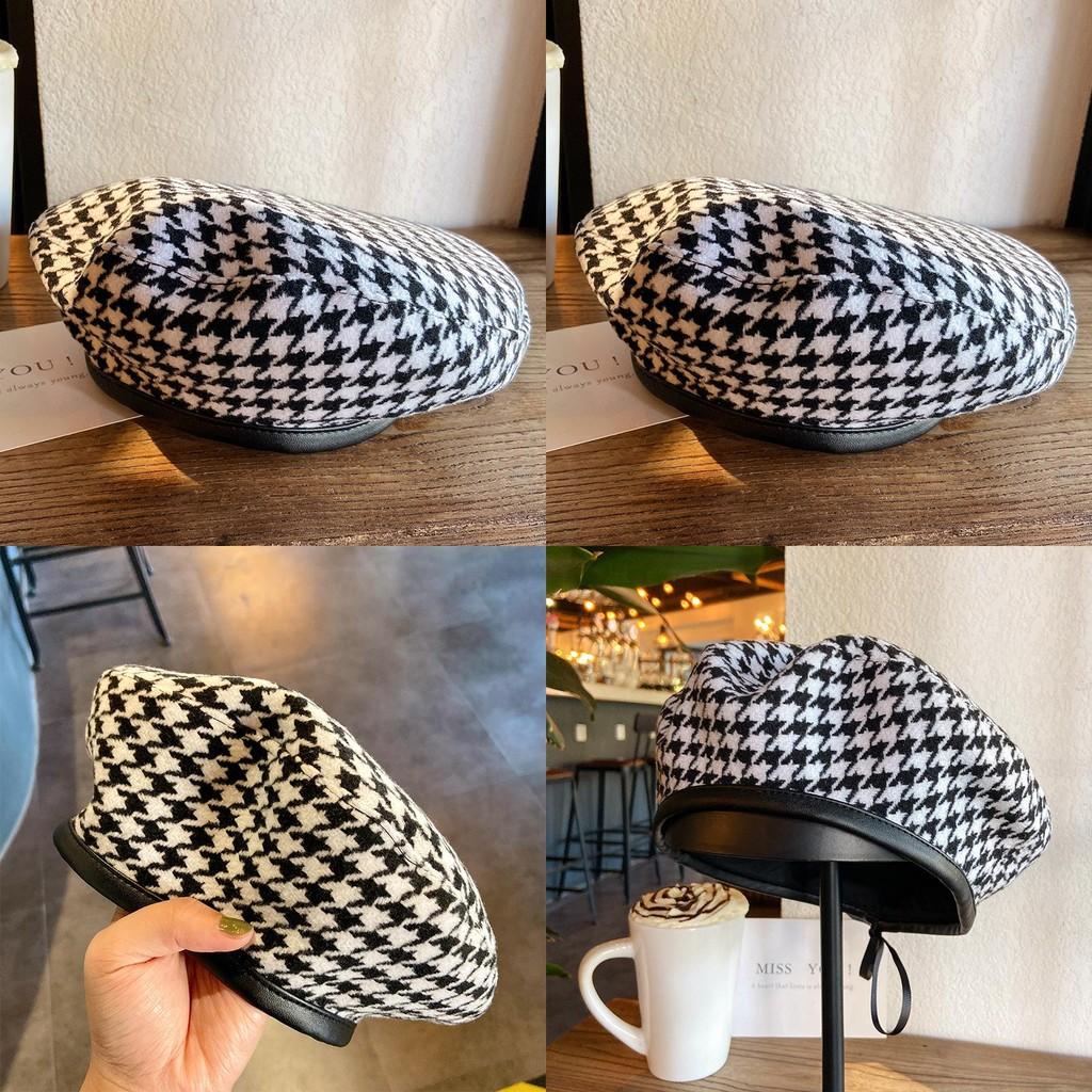 Beret Houndstooth Classic Womens Flat Top Hat In Black Edition Summer