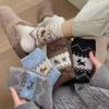 Female Autumn and Winter Thickened Warm Retro Cute Bow Cartoon Dog Wool In Tube Socks