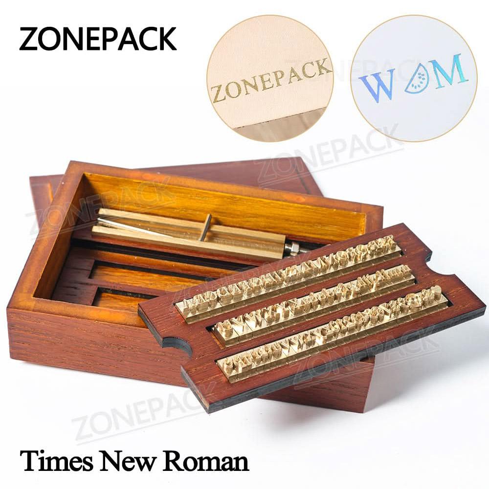 ZONESUN Набор форм для горячего тиснения букв из латуни, 6 мм, с деревянным ящиком, шрифт Time New Roman