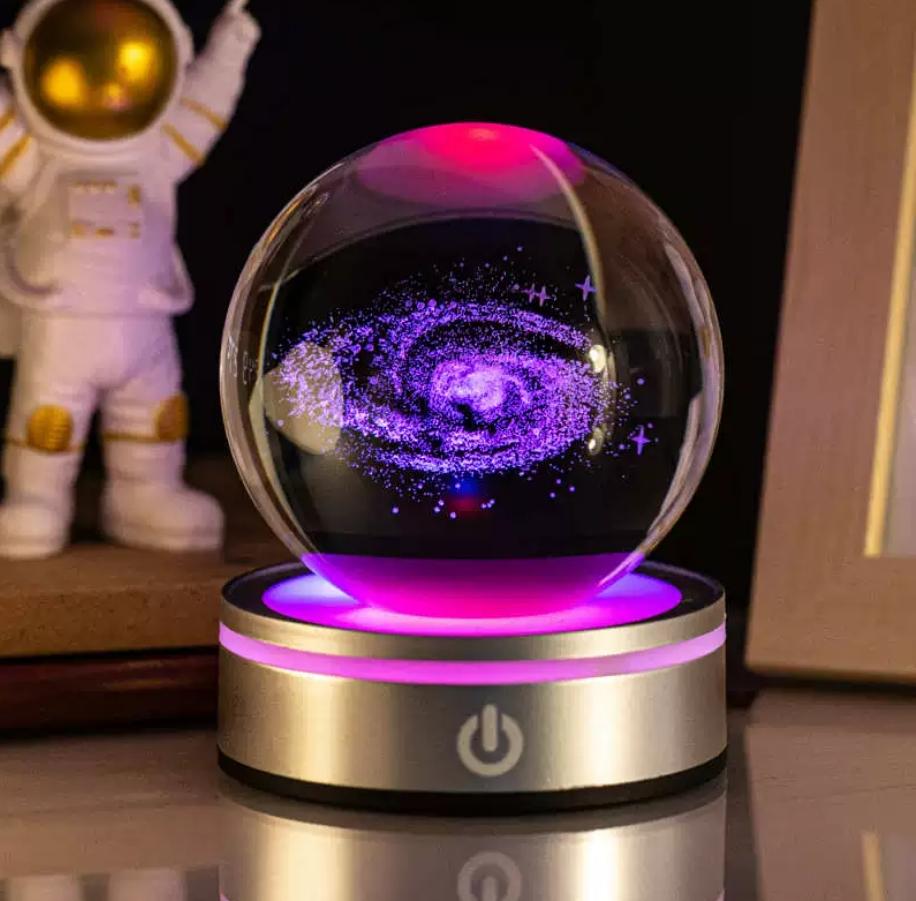 3D Хрустальный шар Галактики со светодиодной подставкой Стеклянная сфера планеты Модель Галактики Фигурка Ночник Астрономическое украшение Подарки