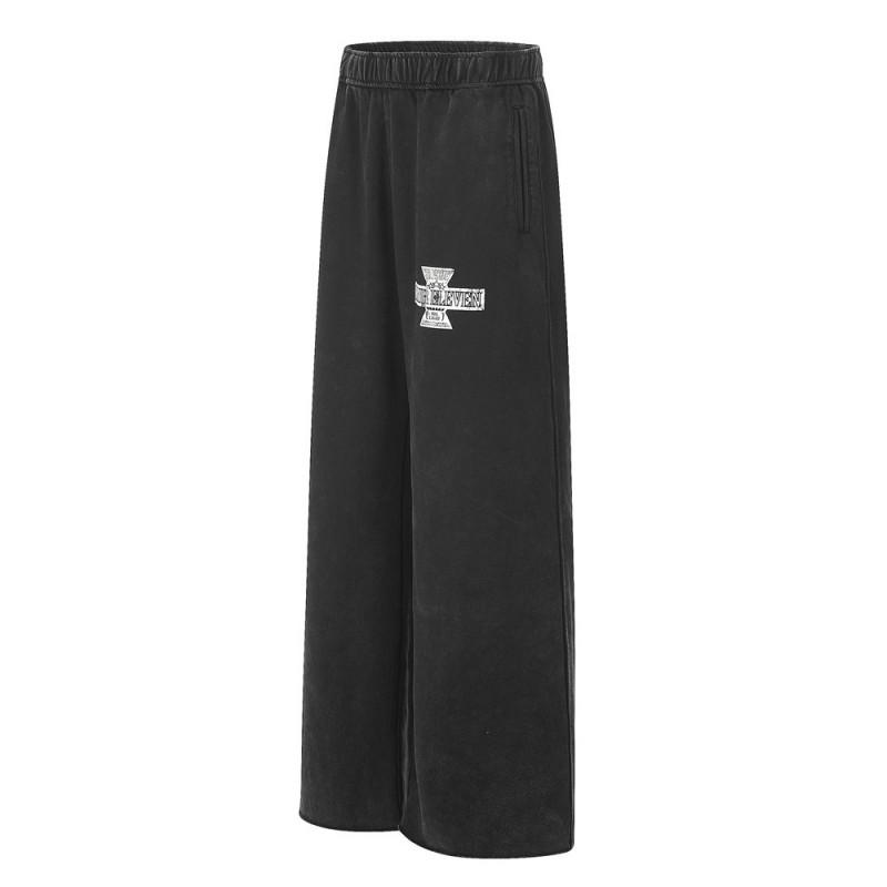 Mens Vintage Cross Straight Leg Sweatpants Streetwear Loose Fit Casual Trousers