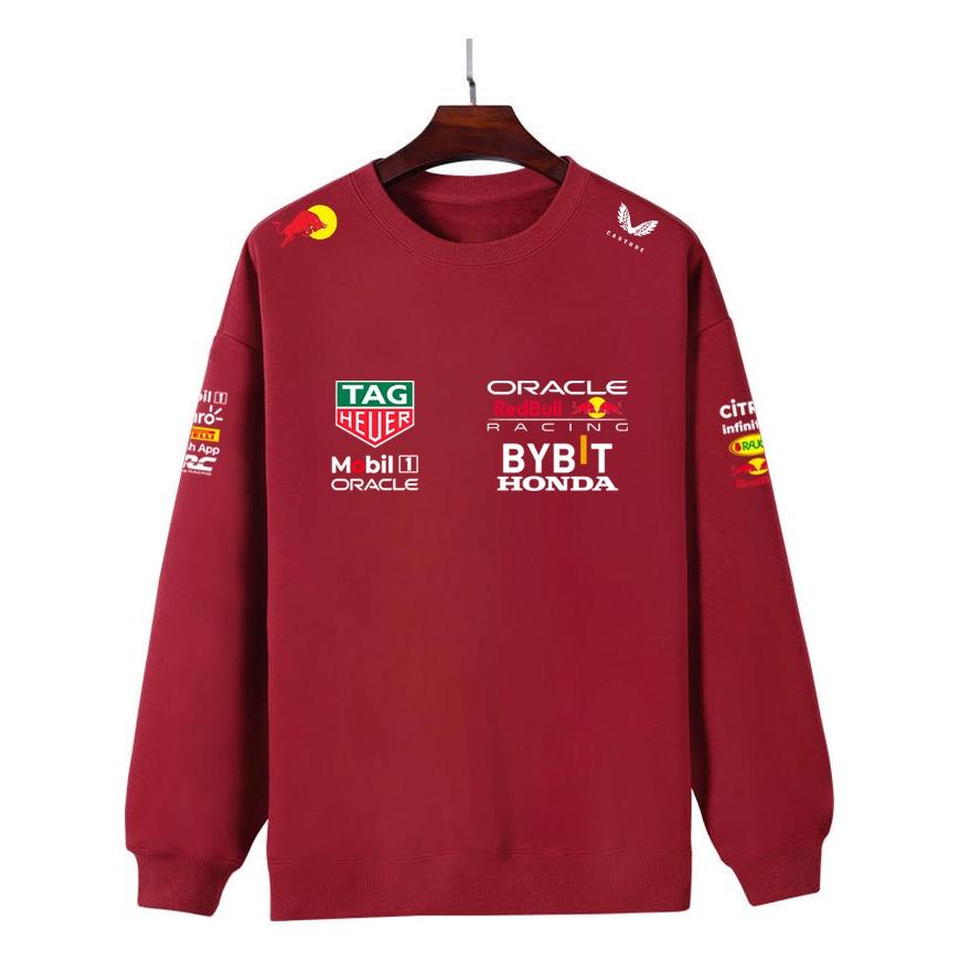 Мужчины Женщины Утепленный Осенний и Зимний Свитшот с Принтом F1 Red Bull Racing Круглый Вырез Повседневный Свободный С Длинным Рукавом Пуловер Спортивный Уличная Одежда