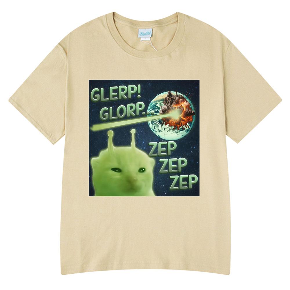 Glerp Glorp Funny Alien Cat Italian Brainrot Meme T-shirt Men Women Graphic Print T Shirts Summer Cotton Short Sleeve T-shirt