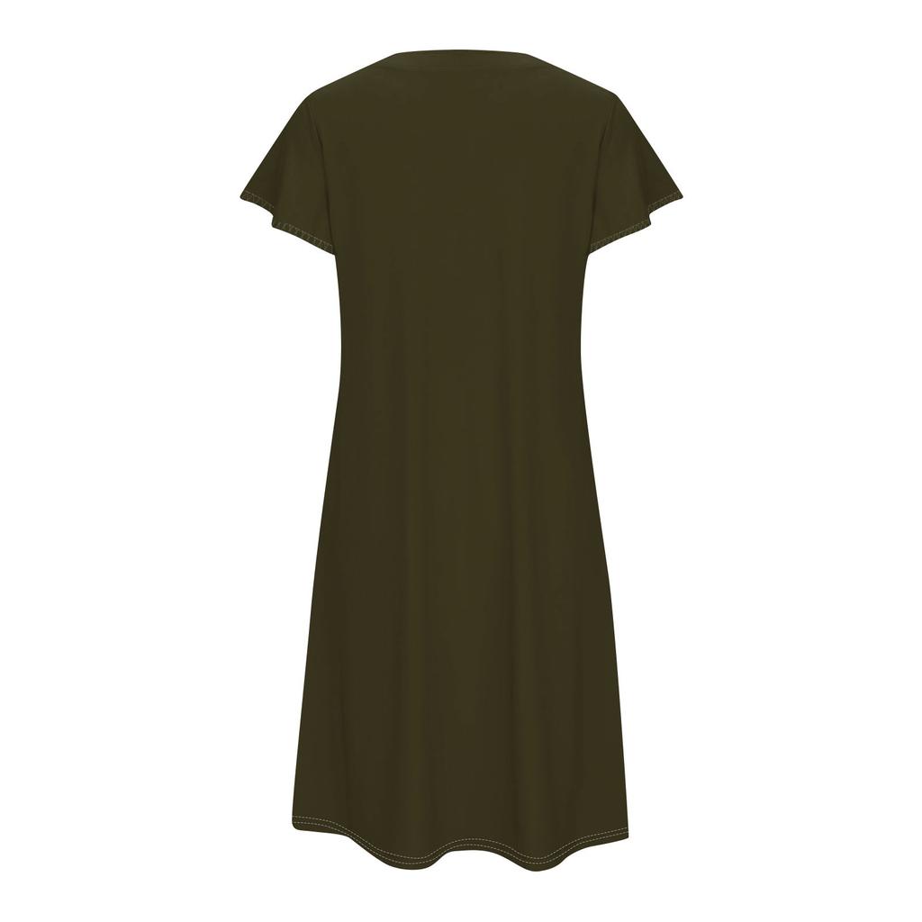 Women's Fashion Flare Short Sleeve V Neck Pajamas Casual Button Solid Color Dresses