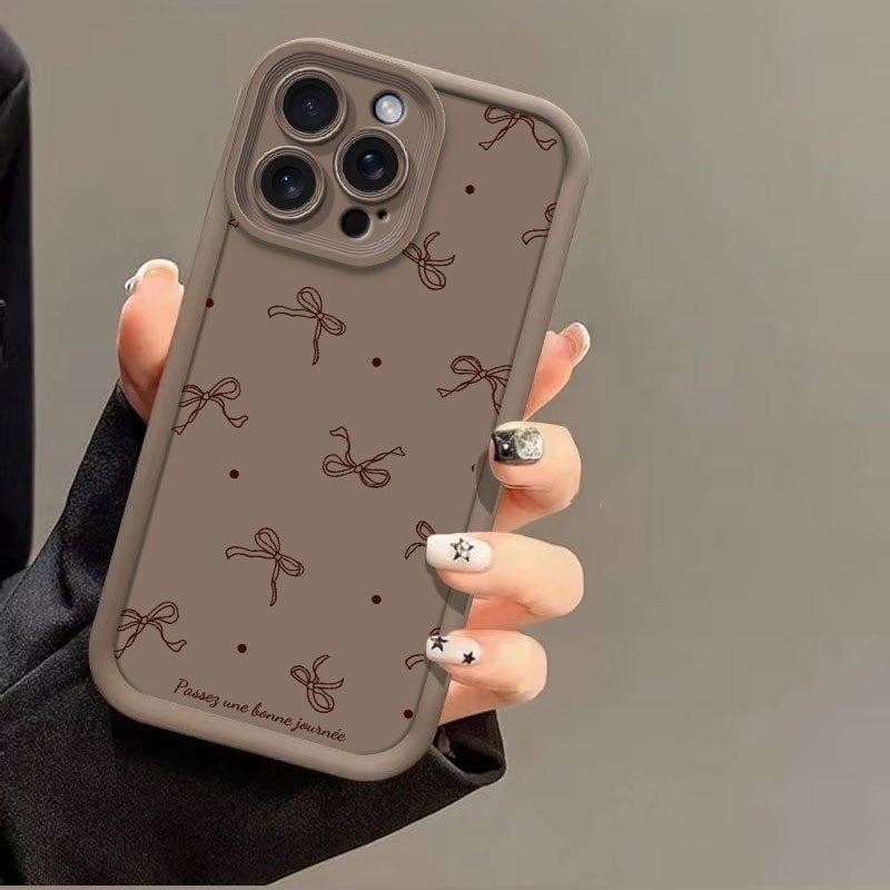 Милый коричневый бант Чехол для телефона Для iPhone 17 Pro Max 16E 15 Pro 14 13 12 11 Mini AIR XS XR XS 8Plus Противоударный и защищающий от падений