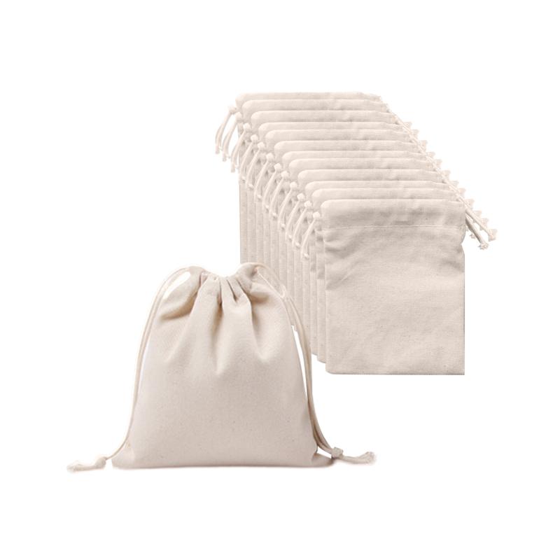 12 шт., хлопковая сумка для хранения своими руками, 4 размера, портативная, однотонная, на шнурке, дизайн, рождественский праздничный подарок